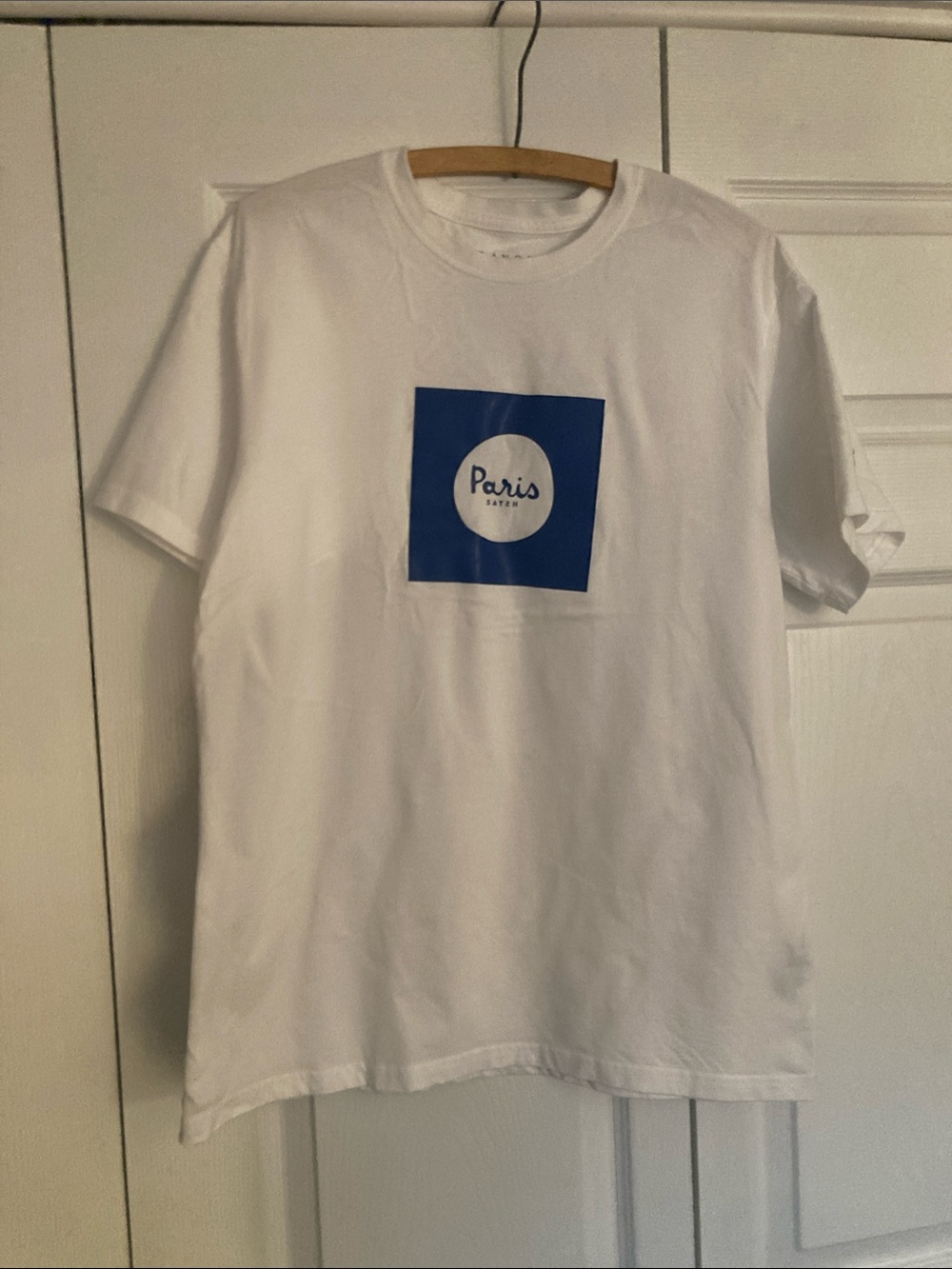 Saysh “Paris” Graphic Crewneck T-Shirt - White with Blue Print